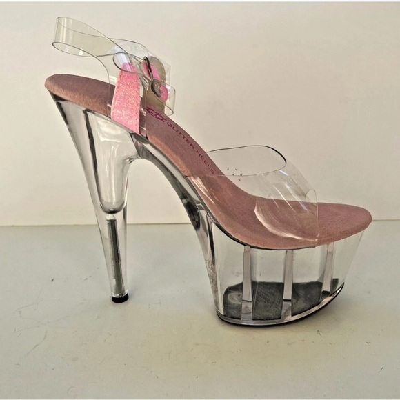 Glitter Heels 6.5" Stiletto Clear Platform
Pink Stripper Pole Dance Shoes - Picture 3 of 10